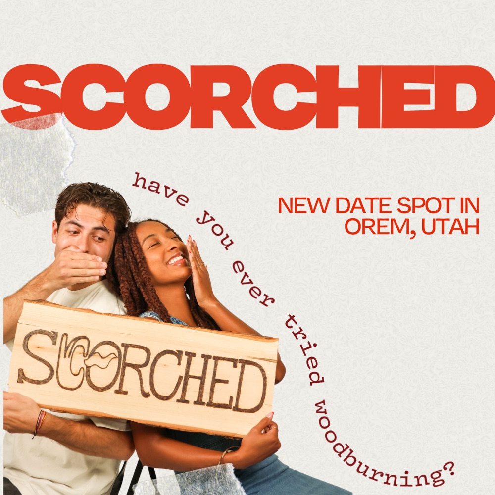 Scorched Studio ad with couple holding a burned sign
